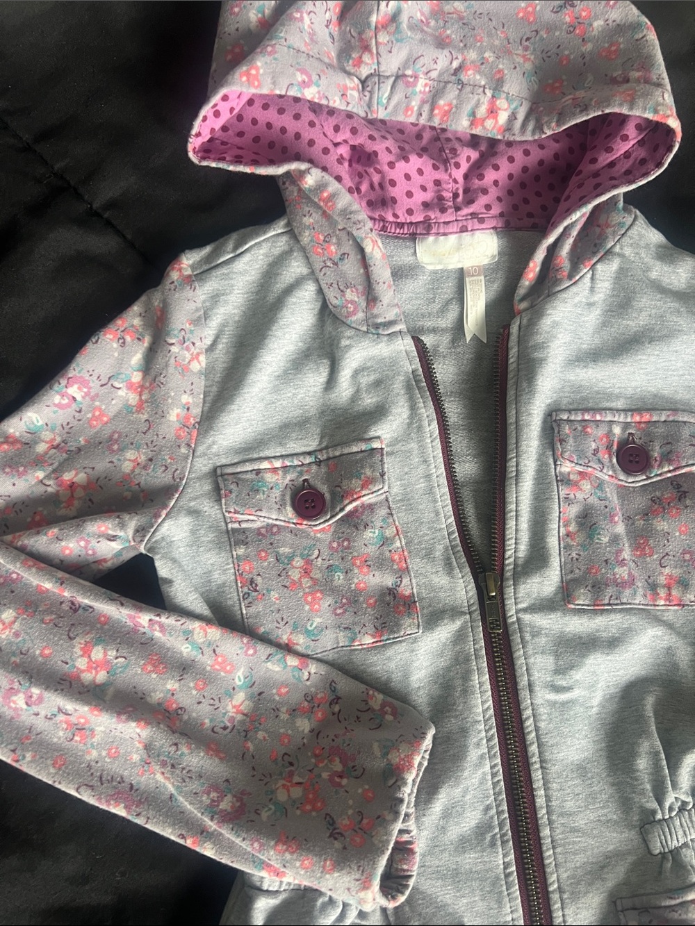 Matilda Jane (435) Girls' Light Gray Hooded Floral Jacket